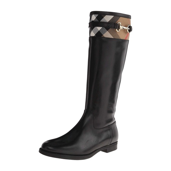 Burberry Boots Women Leather Dougal Riding Check Detailed Size EU 35/ US 5 - Picture 1 of 15